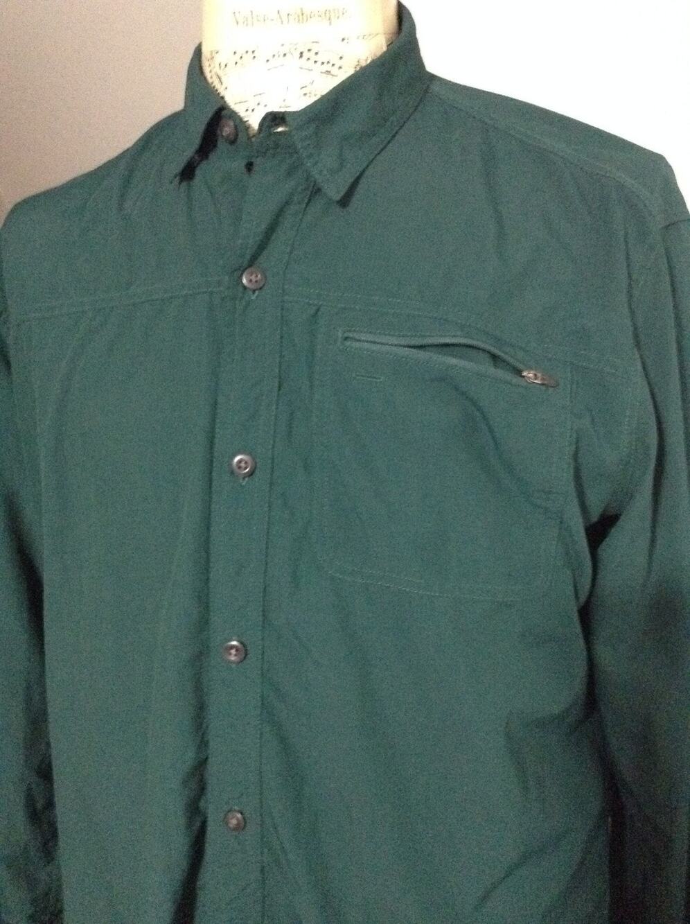 LL Bean Mens Shirt Large L Green Long Sleeve Zip Pocket Nylon Blend Hiking Trail
